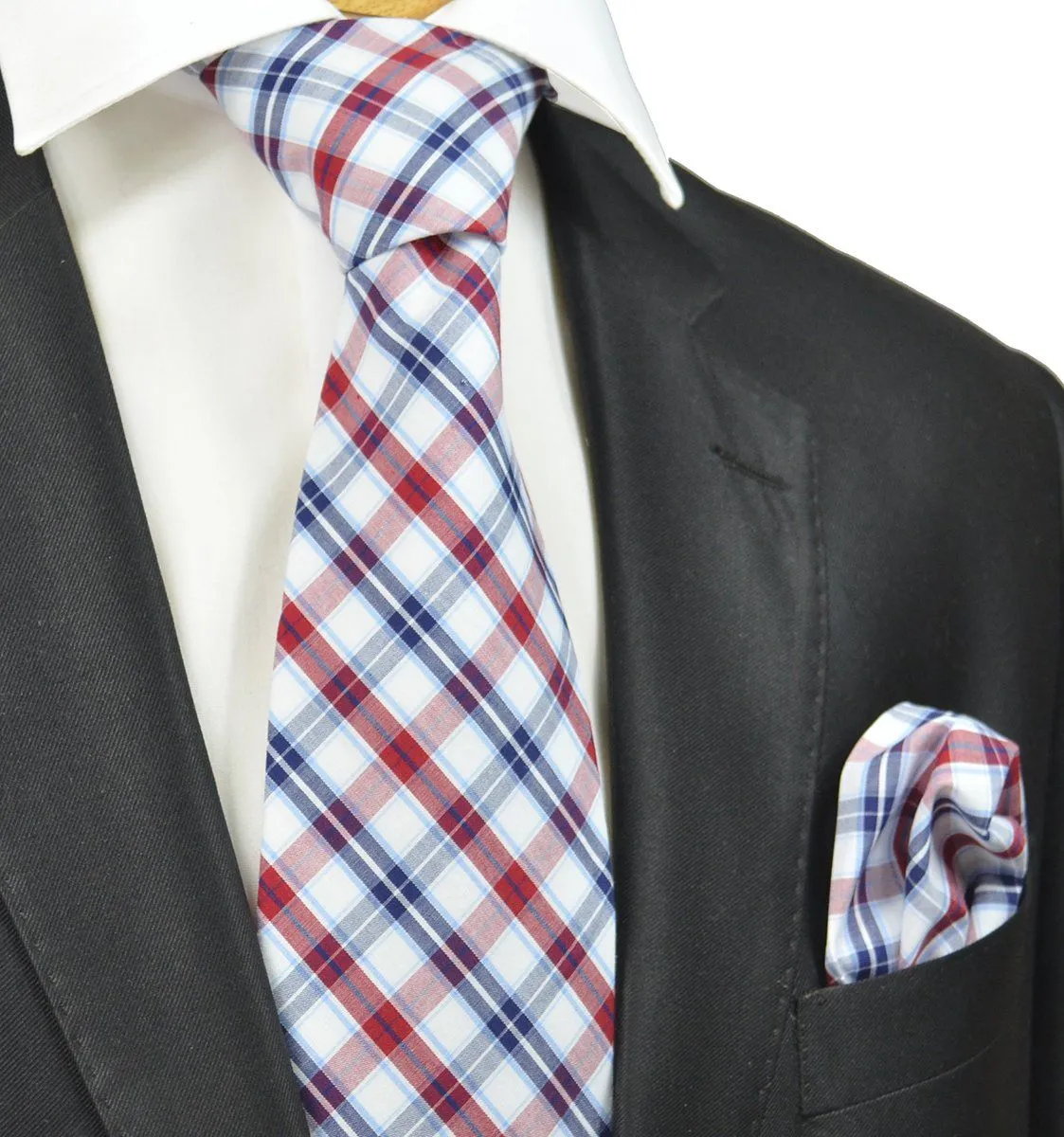 Red, White and Blue Checkered Cotton Necktie