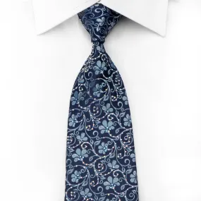 Renoma Men's Crystal Necktie Floral On Blue Silk With Silver Sparkles