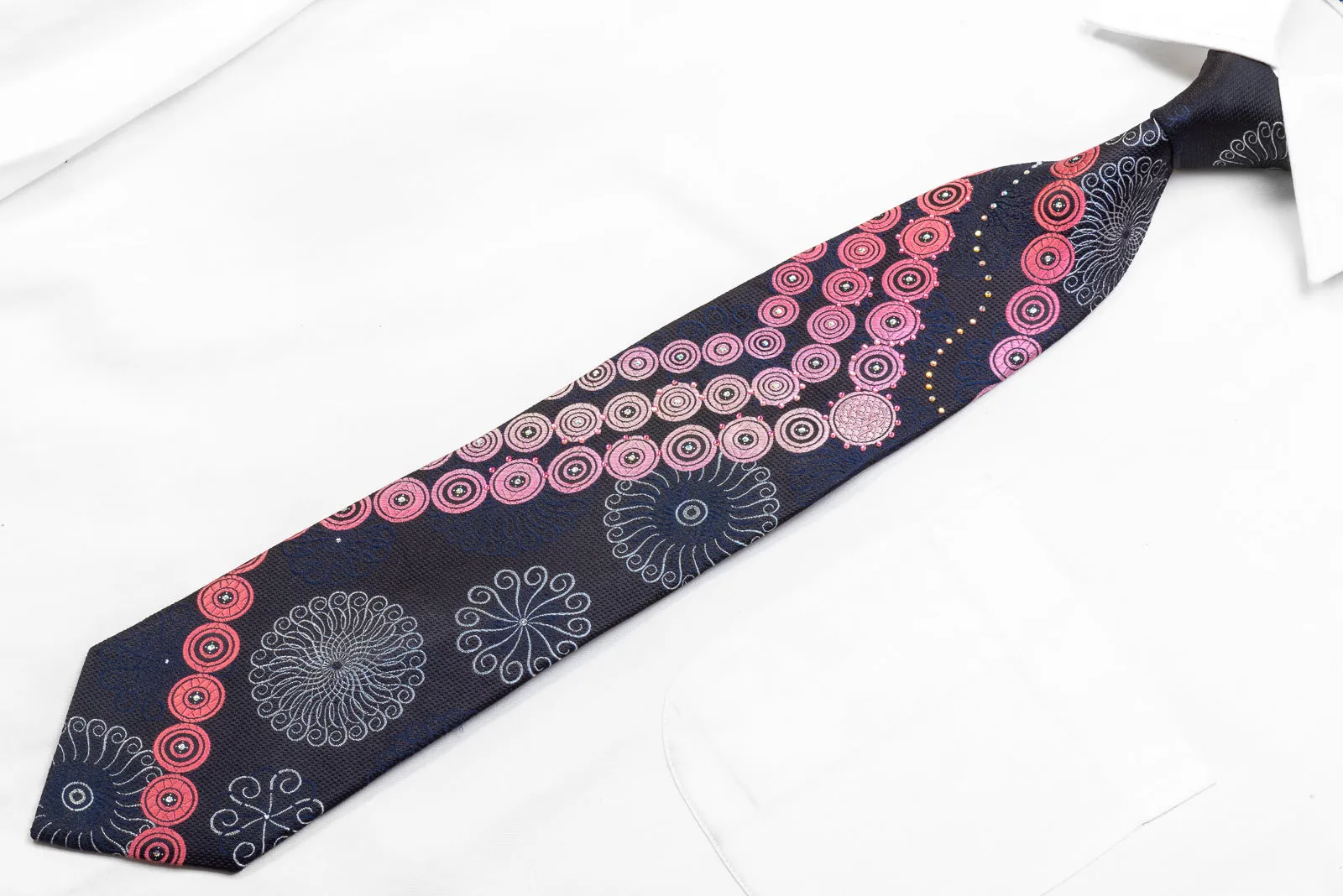 Renoma Men's Rhinestone Necktie Purple Geometric On Navy With Silver Sparkles