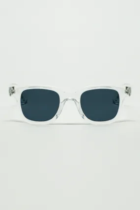 Retro Round Sunglasses With Smoke Black Lense and Transparent Frame