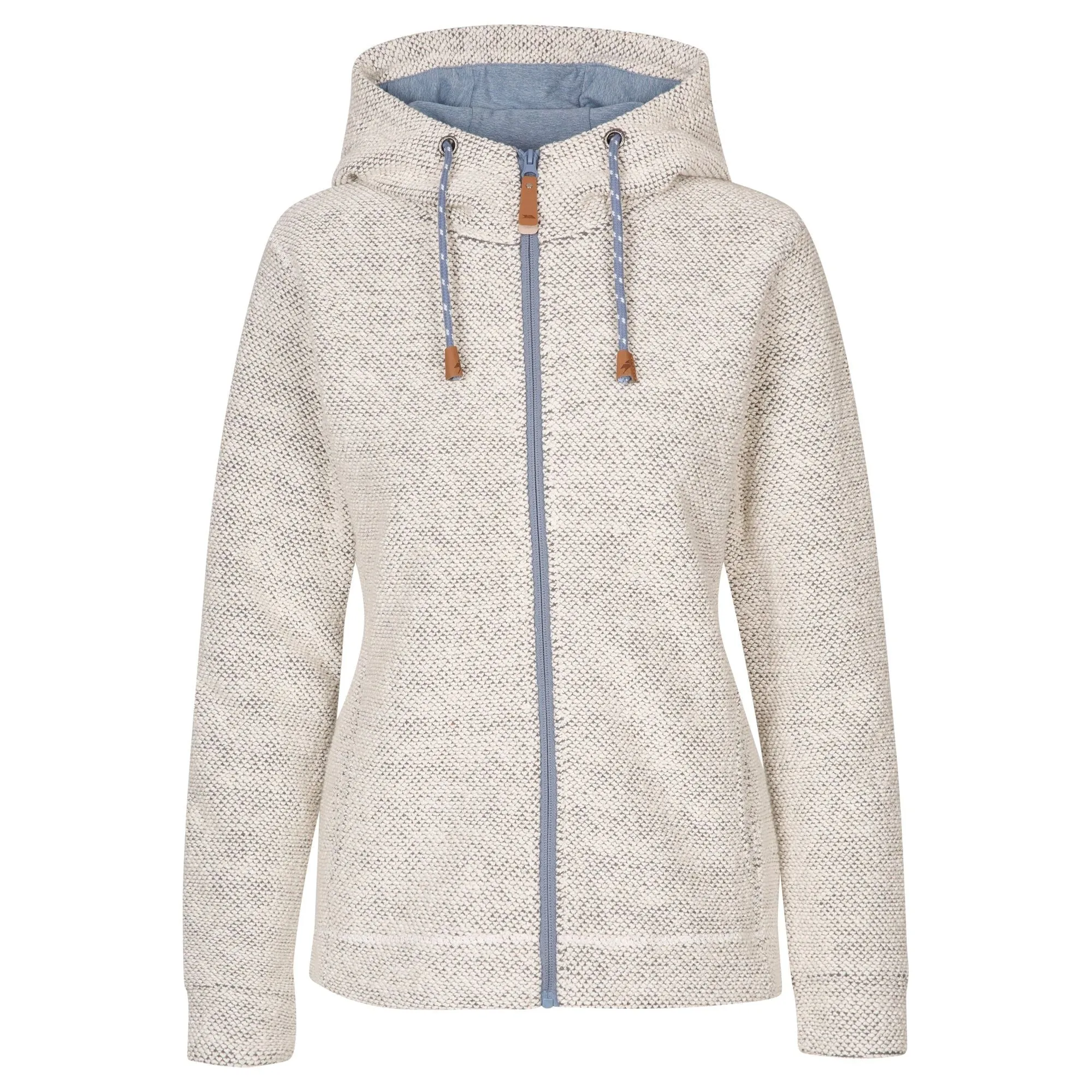 Ronee Women's Full Zip Knitted Hoodie in Off White Denim Blue