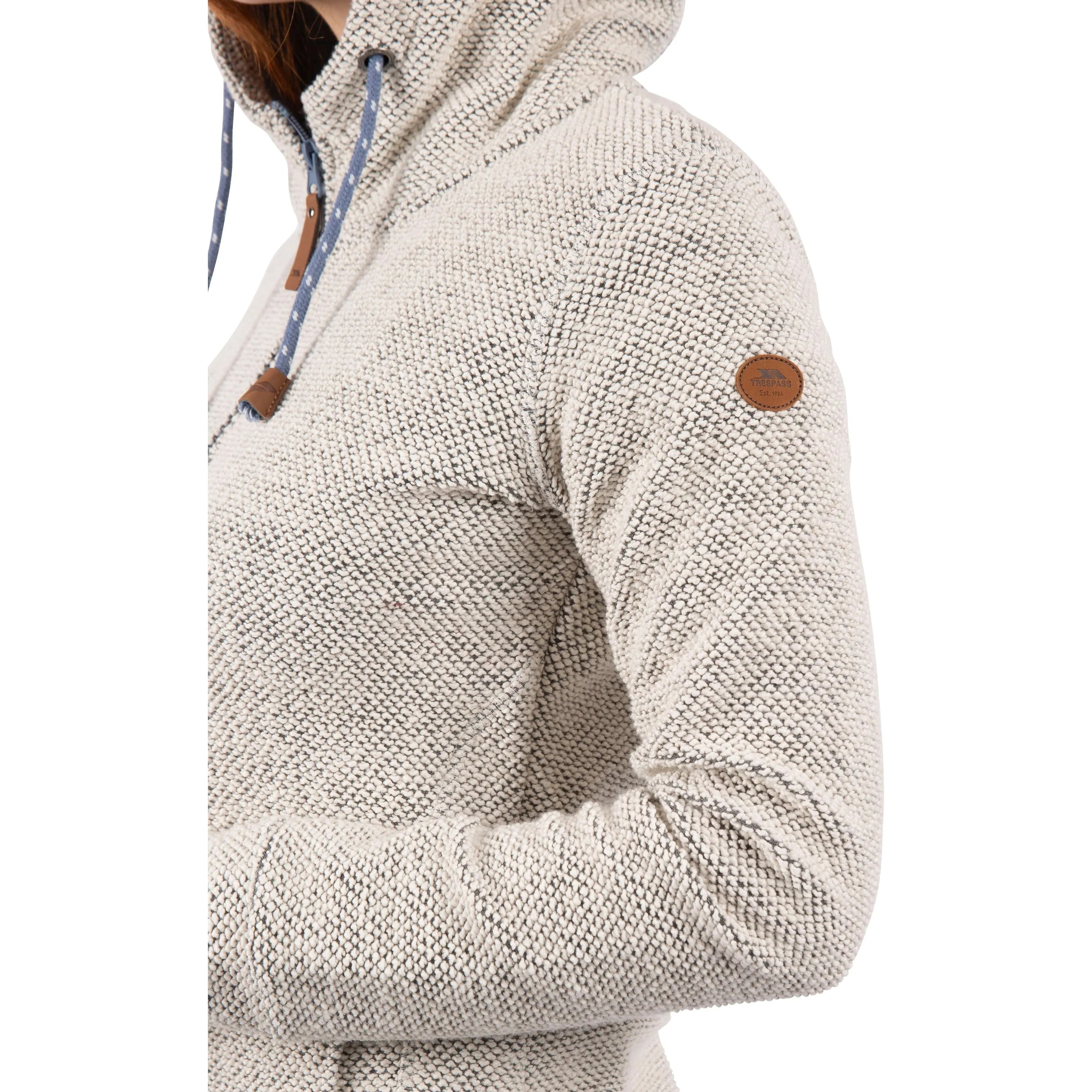 Ronee Women's Full Zip Knitted Hoodie in Off White Denim Blue