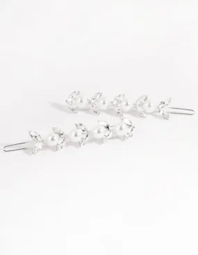 Silver Diamante & Pearl Row Clip Pack