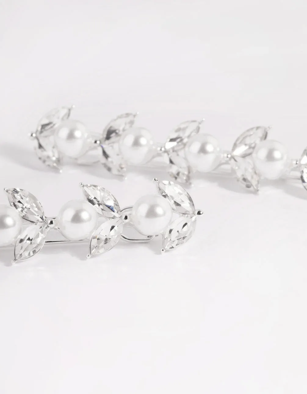 Silver Diamante & Pearl Row Clip Pack