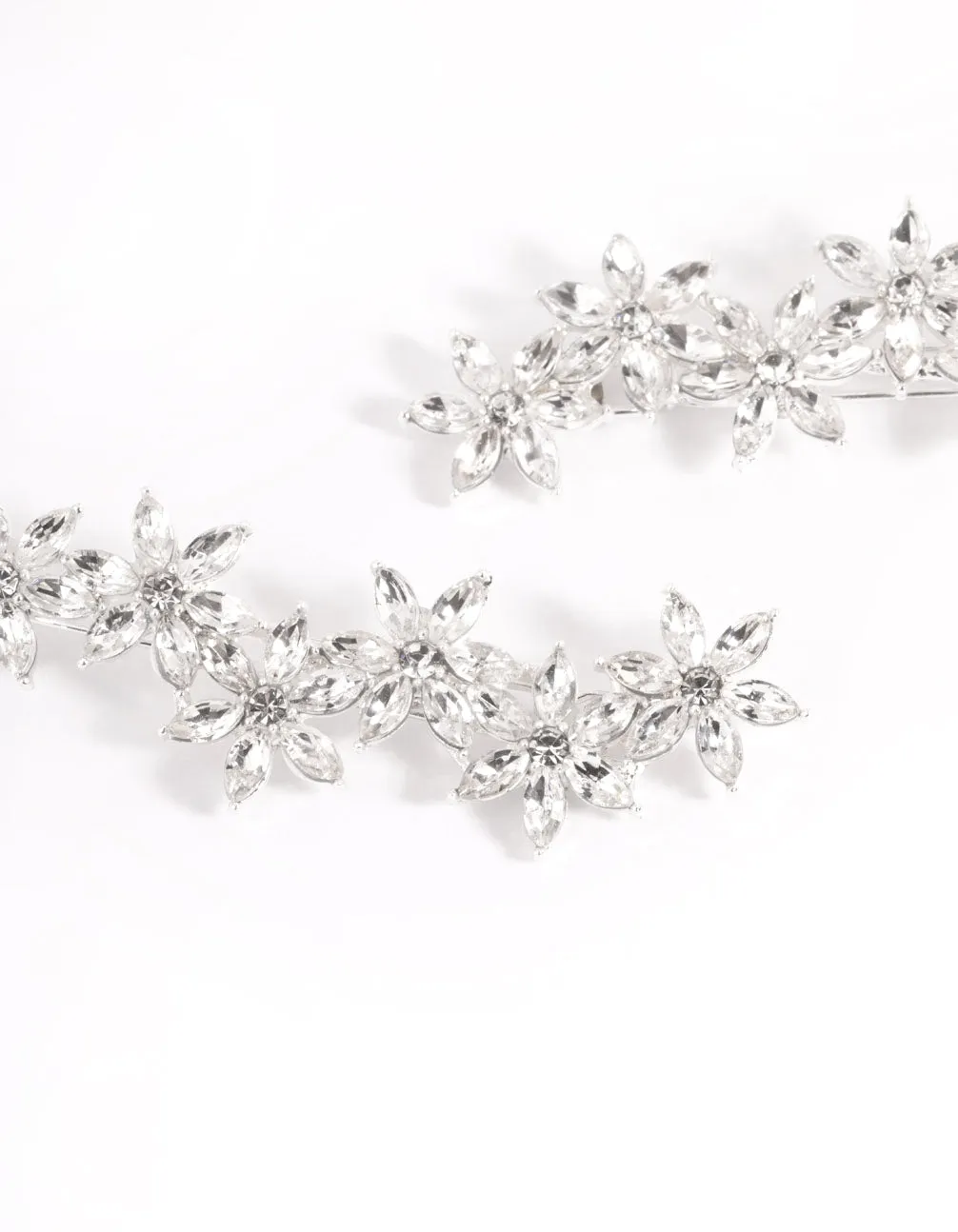 Silver Diamante Flower Clip Pack