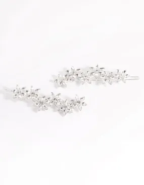 Silver Diamante Flower Clip Pack