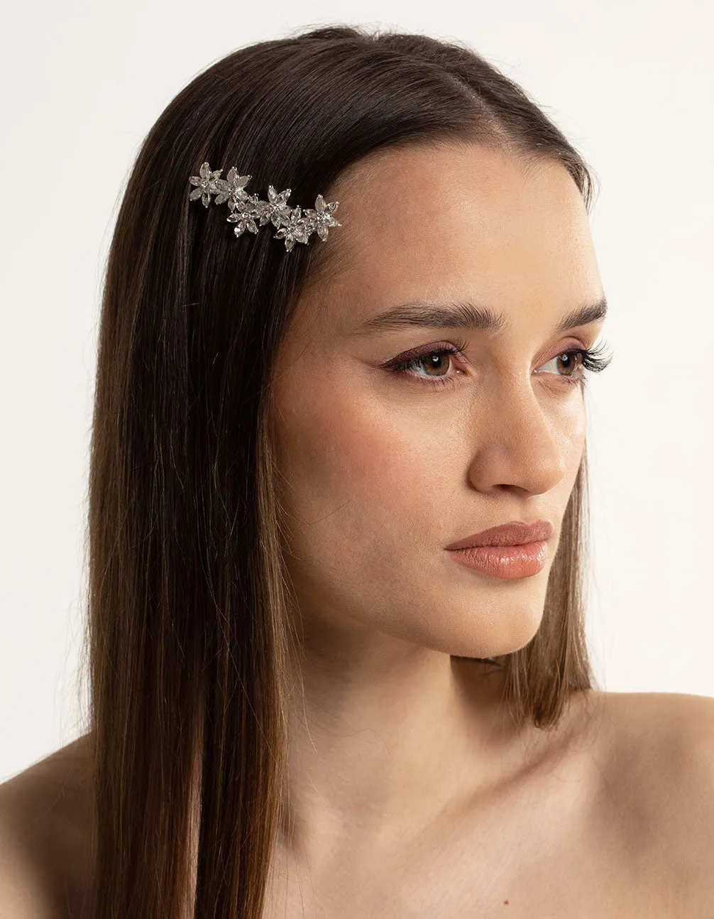 Silver Diamante Flower Clip Pack