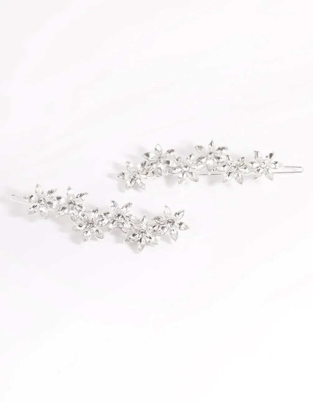 Silver Diamante Flower Clip Pack