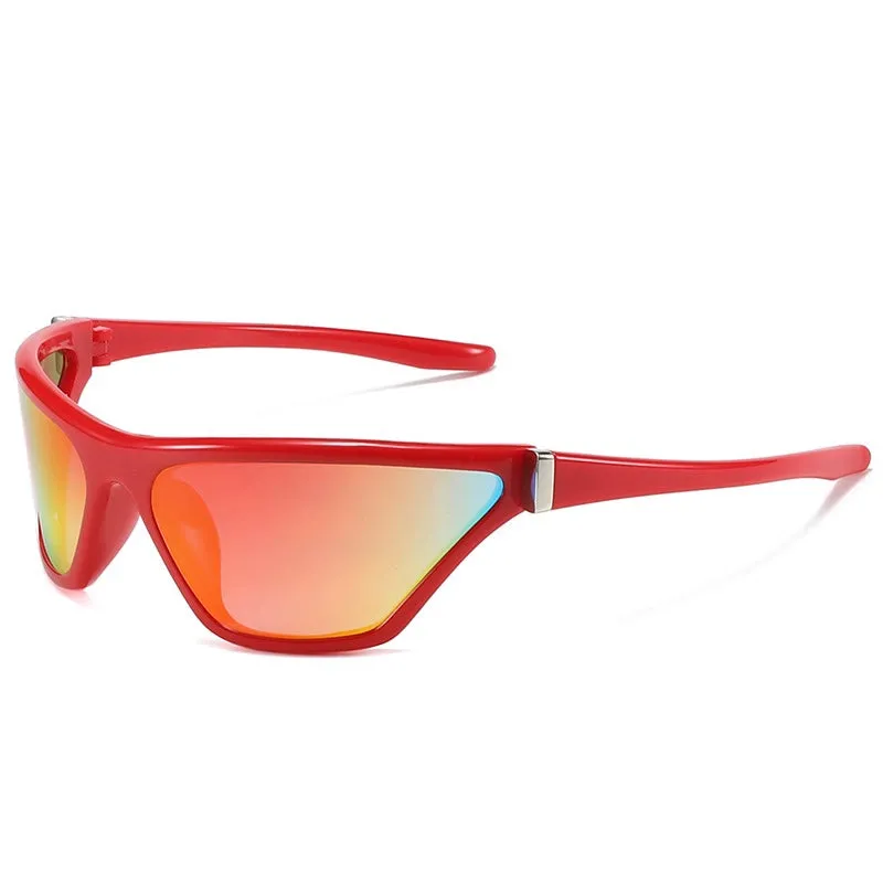 So Trendy Future Y2g Flying Red Reflective Sunglasses Concave Style Street Shot UV-Proof Sports Sunglasses