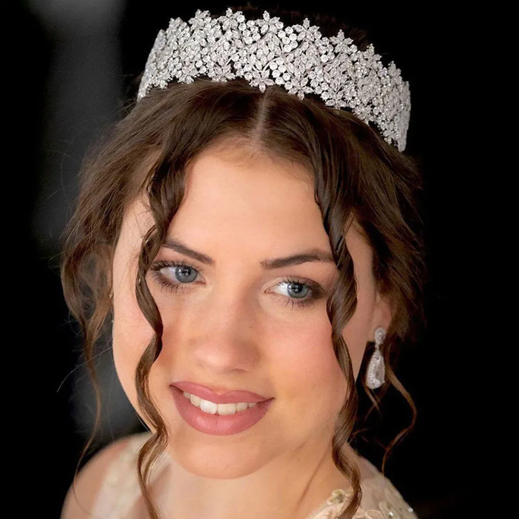 Sparkly Crystal Rhinestone Flower Embellished Headband - Silver