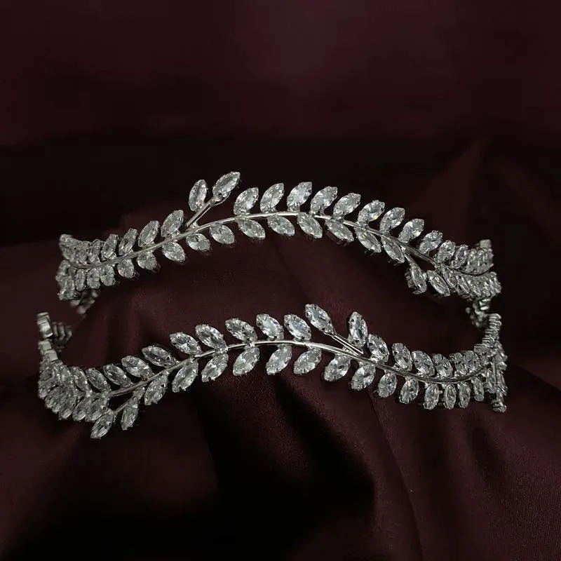 Vintage Rhinestone Leaf Motif Embellished Layered Headband - Silver