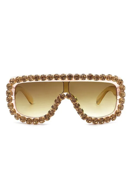 Women Oversize Rhinestone Aviator Sunglasse