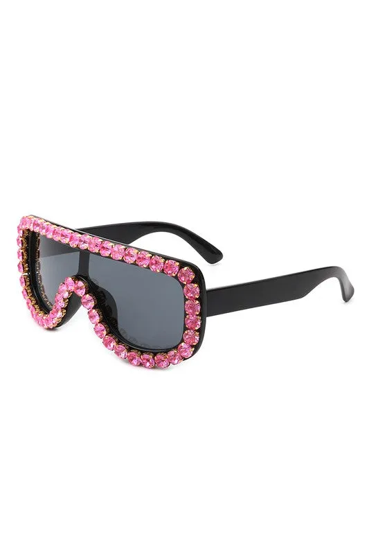 Women Oversize Rhinestone Aviator Sunglasse