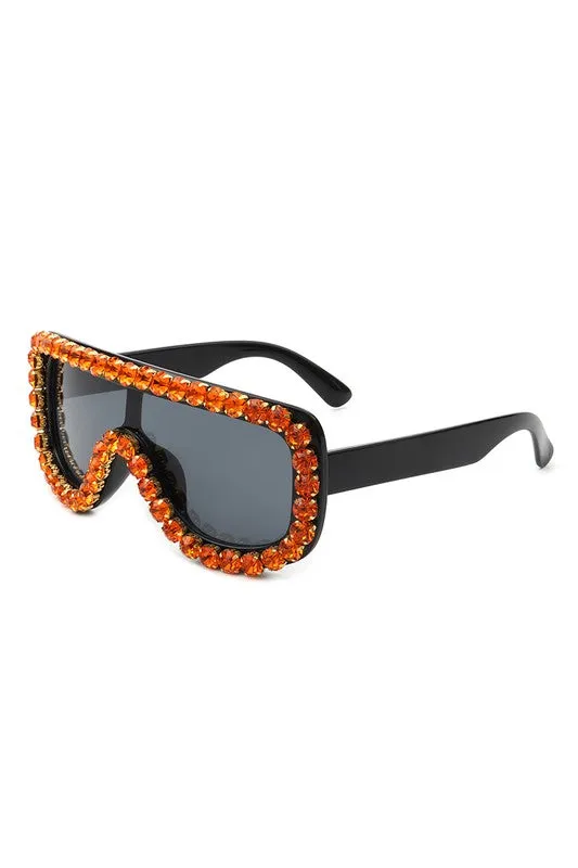 Women Oversize Rhinestone Aviator Sunglasse