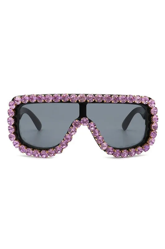 Women Oversize Rhinestone Aviator Sunglasse