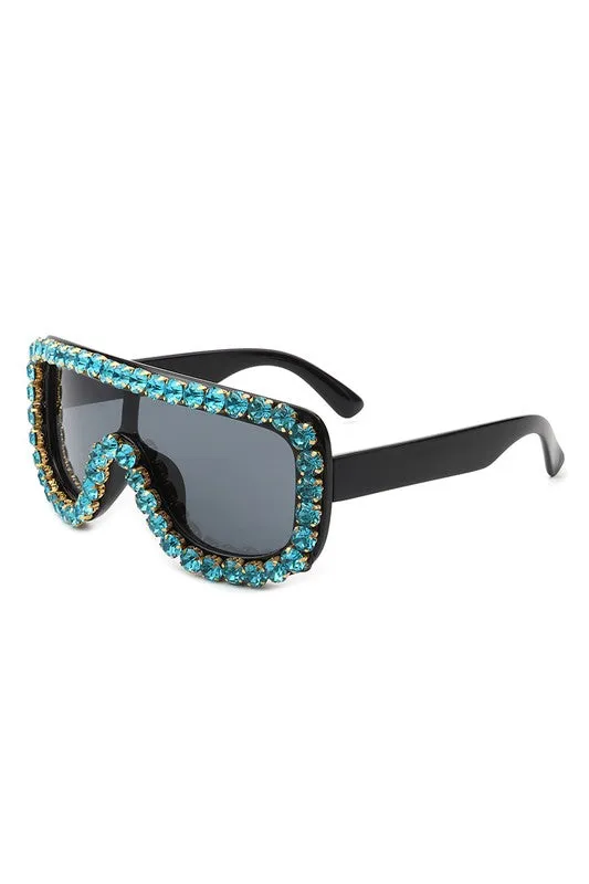 Women Oversize Rhinestone Aviator Sunglasse