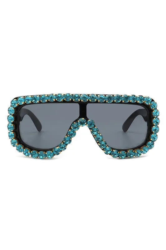 Women Oversize Rhinestone Aviator Sunglasse