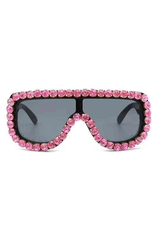 Women Oversize Rhinestone Aviator Sunglasse